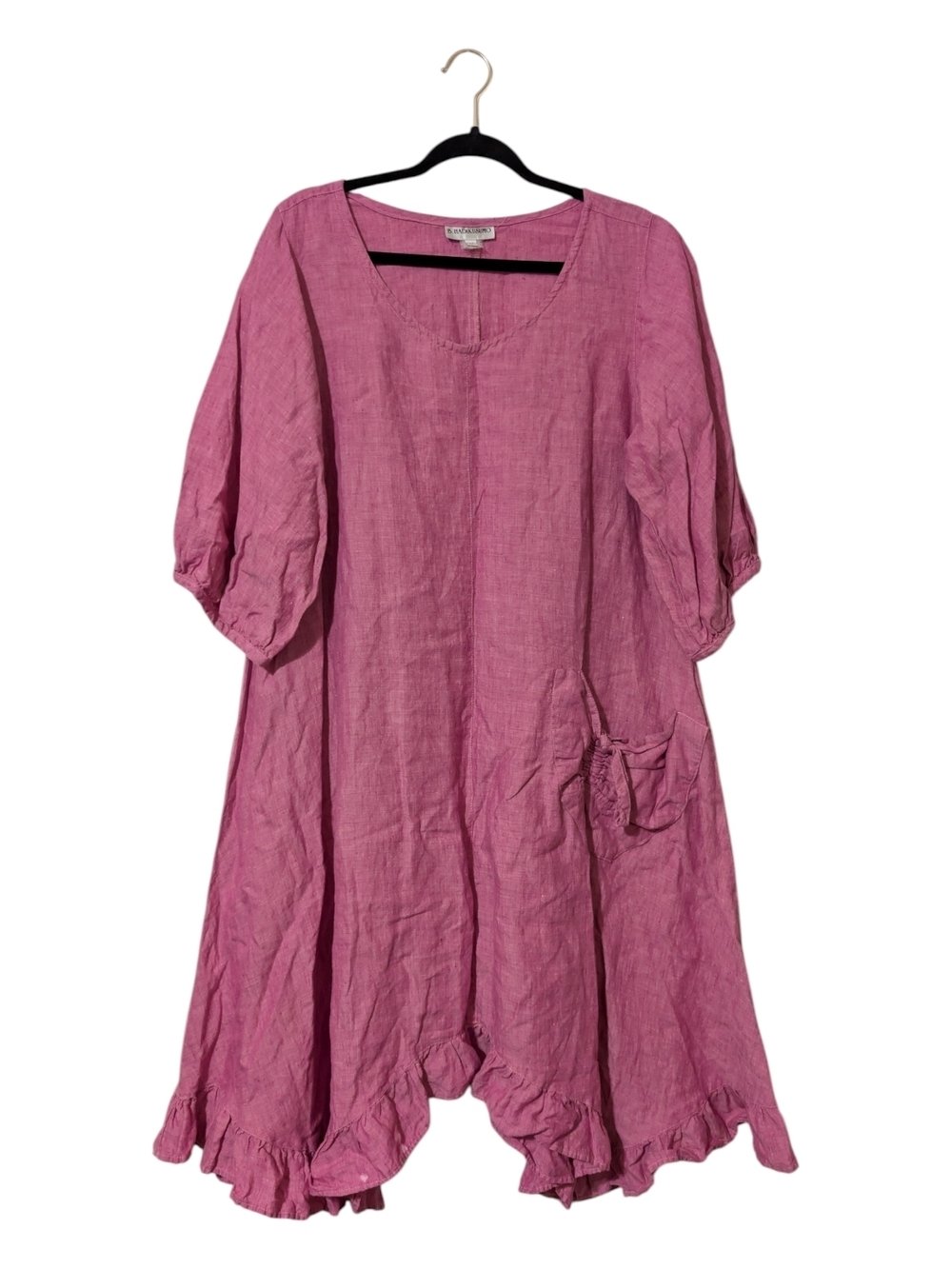 B. Hadikusumo 100% Linen Pink Lagenlook Ruffle Dress - Picture 2 of 9